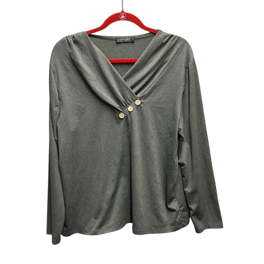 LOVEU.DEAR Woman’s Gray Pullover Knit Top Size 1X Long Sleeve‎ Button Accent